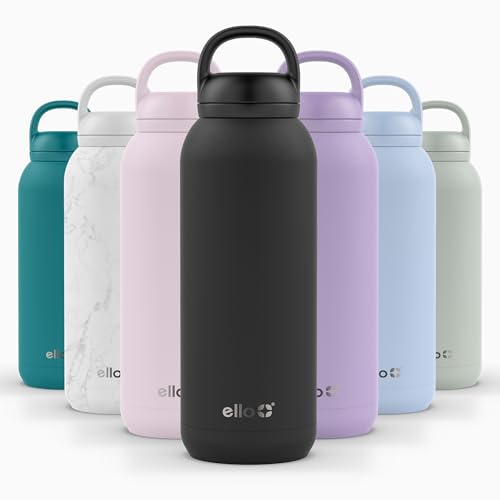 Image of Ello Cooper Twist 40oz Stainless Steel Water Bottle with Chug Lid | Leak Proof | Double Walled and Vacuum Insulated | Built in Carry Loop | Dishwasher Safe | Black
