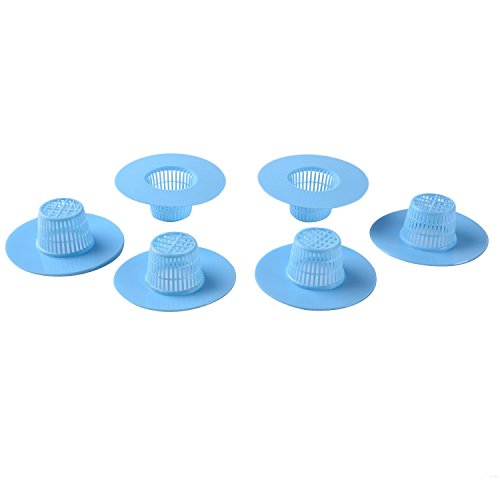 Blulu Plastic Kitchen Bath Sink Strainer Filter Net Drain Hair Catcher Stopper, Blue, 6 Pack