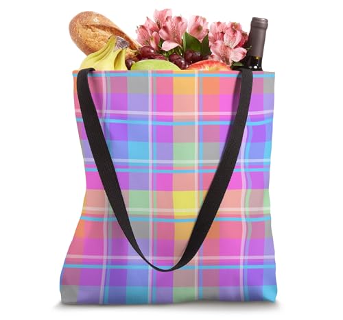 Bolso tote con estampado tartán preppy en colores dulces miniatura 4