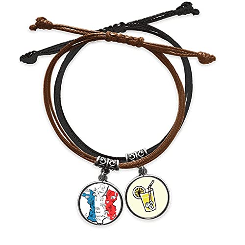 Drapeau de la France bracelet cuir corde ajustable pour homme et femme