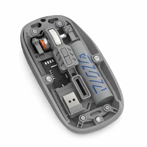 Image of PhT2105 Slim Wireless Mouse with Transparent Cover, 2.4GHz and Dual Bluetooth, Rechargeable, Adjustable DPI, LED for Laptop, PC and Tablet, Grey BTWMOUSE