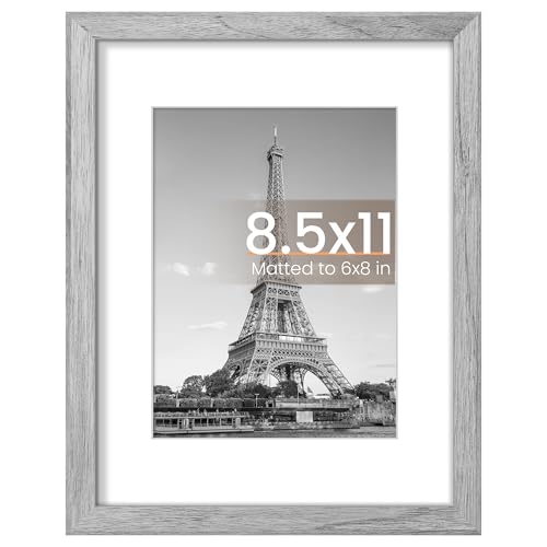Image of upsimples 8.5x11 Picture Frame, Display Pictures 6x8 with Mat or 8.5x11 Without Mat, Wall Hanging Photo Frame, Gray, 1 Pack