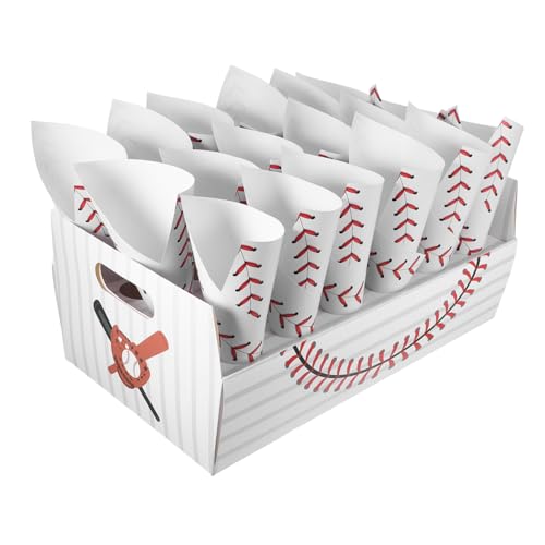 OKUMEYR 30pcs Baseball Theme Snack Cones Sturdy Paper Food Cones for Parties Sports Events and Celebrations Fun Charcuterie Popcorn Holders