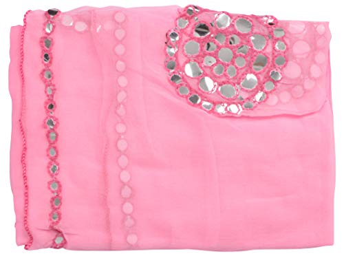 Image of YOUTHQUAKE Plastic Mirror Work Embroidered Chiffon Dupatta for Women & Girls