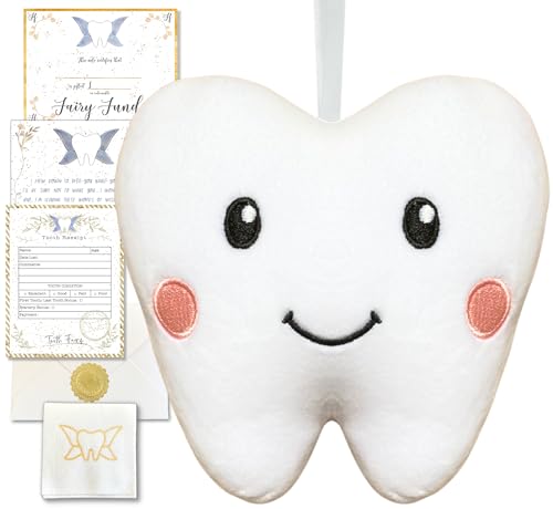 20 Moments of Tooth Squishie Tooth Fairy Pillow with Pocket and Poem | Tooth Fairy Gifts for Boys and Girls | Tooth Holder Plushie Coy