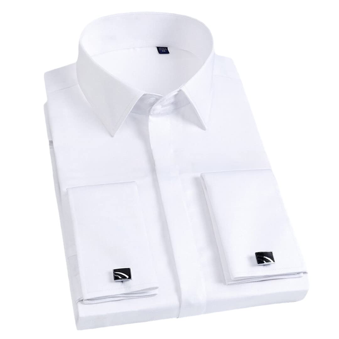 Dninmim Camicia da uomo con bottoni sottili in cotone per feste di nozze e smoking con gemelli