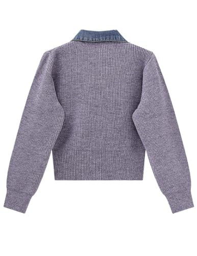 Image of Womens Sweaters Patchwork Denim Sweater Cardigan Long Sleeve Chunky Knit Cardigans Fall Cardigan