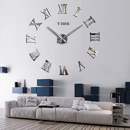 Lozmom Frameless 3D Diy Silent Wall Clock Mirror Surface Decorative Clock Large Wall Stickers Clock For Living Room Bedroom Office Home Decorations (Silver) #TOP1