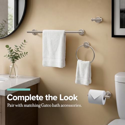 Image of Gatco 4292 Latitude II Towel Ring | Modern Hand Towel Holder for Bathroom | Stylish Decorative Hardware, Heavy Duty Metal, EZ Ancor Mounting | Satin Nickel