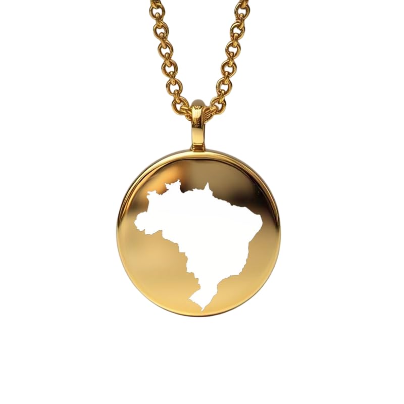 Pendentif carte du Brésil en argent et or 14k de 24mm pour collier