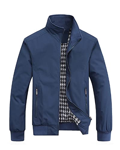 VANVENE Mens Casual Summmer Bomber Jackets Full Zip Rain Coat Windbreaker Water Resistant Lightweight Outwear M-3XL Navy