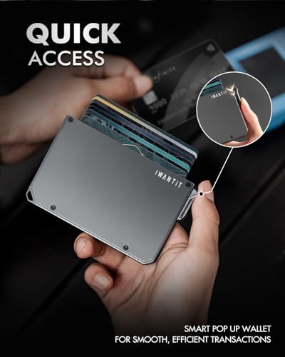 iwantit Pop Up Wallet for Men, Slim Minimalist Credit Card Holder with Money Clip - Man Metal Aluminum Wallet RFID Blocking, Smart Tactical Wallet for Men, Gift for Men (Gungrey)3