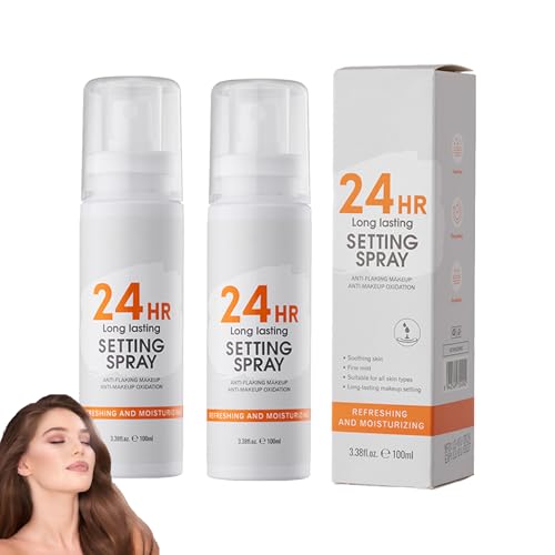 Spray de fijación hidratante para maquillaje, 2 x 100 ml, aplicación ligera y fina, 24 horas, aceite controlado, hidrata para una superficie de maquillaje suave y cómoda