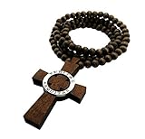 Mens Wood Veritas Aequitas Cross Pendent Boondock Saint Ball Bead Chain Necklace