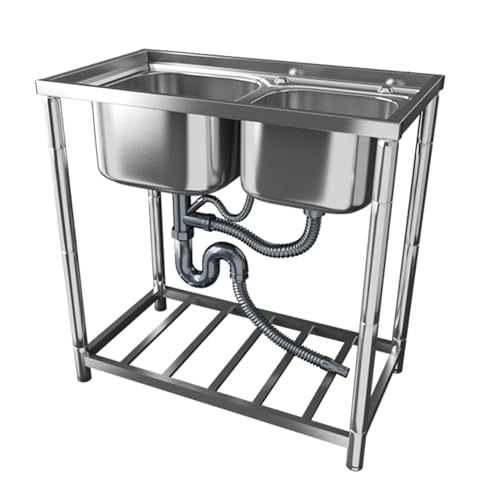 LMYSXAOZ Fregadero de Acero Inoxidable de Doble cubeta con Borde, Cocina Independiente, diseño de Esquinas Redondeadas, fácil de Limpiar, tapete anecoico de profundización, Fondo de Lavabo Curvo