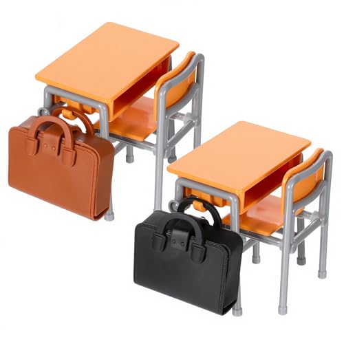 Miniature School Furniture Set - 1:12 Scale Dollhouse Desk and Chair Play Set - Modern Dollhouse School Model Mini Schoolbags for Collectors Decor