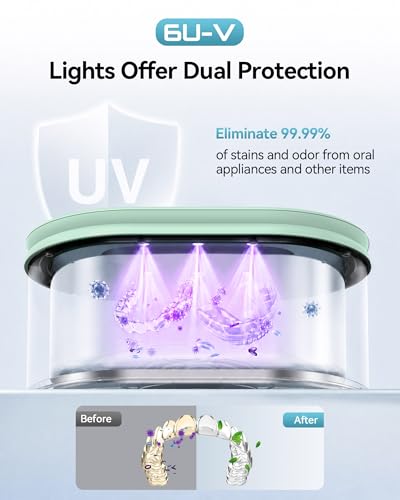 Image of BYASKZIV Ultrasonic Cleaner, 48KHz Ultrasonic Jewelry Cleaner with 20oz 304 Stainless Steel Tank, Dual Modes & LED Display - for Jewelry, Eyeglasses, Watches, Dentures, Retainers & More-Green