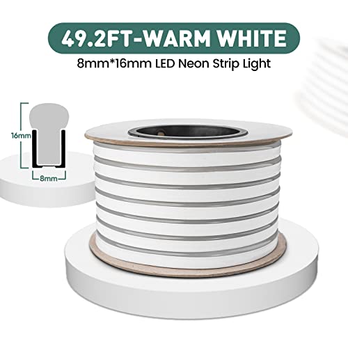 GZBtech Flexible LED Neon Rope Lights 50FT,AC 110-120V Waterproof Strip Light, 2800K Cuttable Connectable Neon Lighting for Indoor Outdoor Home Decor/Commercial Use-Warm White 15M, ETL Listed by GZBtech - Used condition - Image 2