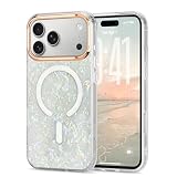 Lafunda iPhone 17 Pro 用 ケース MagSafe対応 半透明 ラメ 大理石風 可愛い 貝殻柄 軽量 衝撃吸収 ライトホワイト