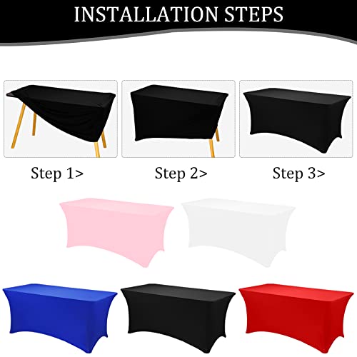 Image of 8 Pack 8FT Spandex Table Covers Washable Wrinkle Resistant Fitted Rectangle Tablecloth for Folding Table Wedding Party Birthday Banquet Bar Events(Black)
