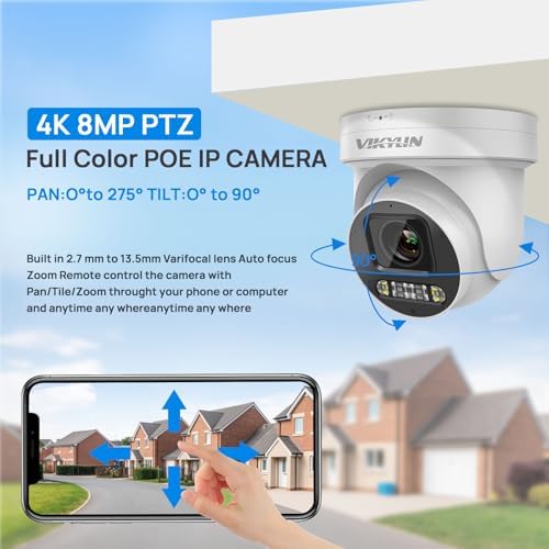 (Compatible for Hikvision) 4K PTZ 8MP Full Color PoE IP Camera,5X Optical Zoom 2.7~13.5mm Lens,AI Human/Vehicle Detection, 98ft Spotlights Color Night Vision,2- Way Audio,SD(512GB),IP67 - 1