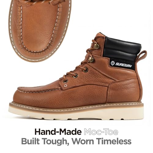 Image of SUREWAY 6 inch Soft Toe Work Boots for Men - GoodyearWelt Full Grain Leather, Lace Up Mac Toe Work Shoes, EH Construction Oil /Slip Resistant, Durable Rubber Sole Boots for Warehouse, Factory, Daily Wear