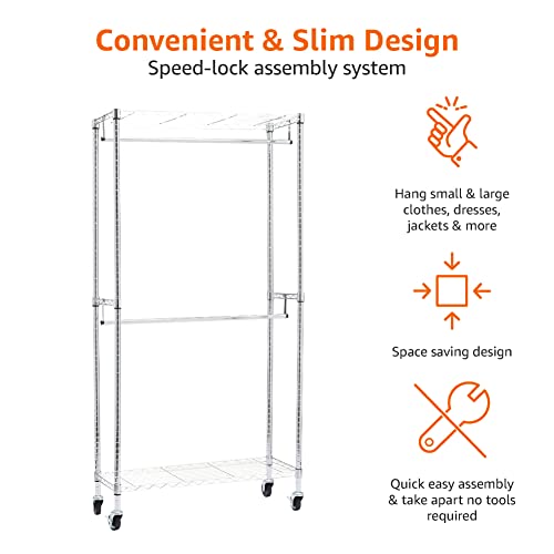 Amazon Basics Double Rod Garment Rack / Clothes Rail With Height-Adjustable Shelves - 181Kg Max Weight, Chrome, 91 X 36 X 183 Cm - 3