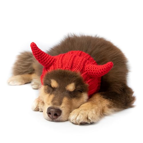 Zoo Snoods Red Devil Dog Costume - Warm Crochet Snood Wrap for Pets Neck Ear Cover Protection Halloween Winter (Medium)