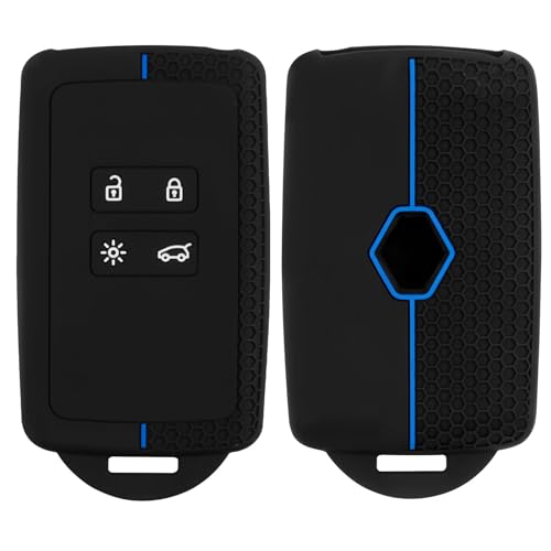 JCSJK Coque de Clé de Voiture pour Clio Re-Nault Megane Koleos Kadjar Kangoo Twingo Talisman Captur Espace Dacia Duster Étui Carte Voiture Silicone TPU Voiture Protection Étui Souple 4 Boutons, Bleu
