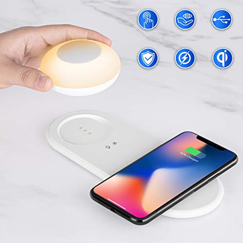 Preisvergleich Produktbild Topnaca LED-Nachtlicht mit kabellosem Ladegerät, Touch Control Separate tragbare magnetische Lampe mit kabellosem Schnellladepad, wiederaufladbares dimmbares Licht für Kinder, Schlafzimmer, Camping