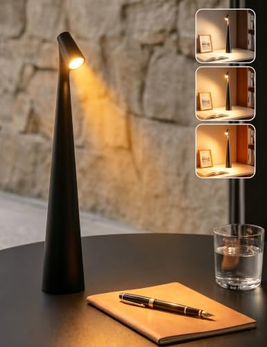 Portable LED Table Lamp Xkimos Touch Control LED Table Lamp 3 Color Temp Stepless Dimmable Touch Desk Lamp Rechargeable & Cordless Eye-Care Night Light for Majlis Bedroom Office Reading(Black)