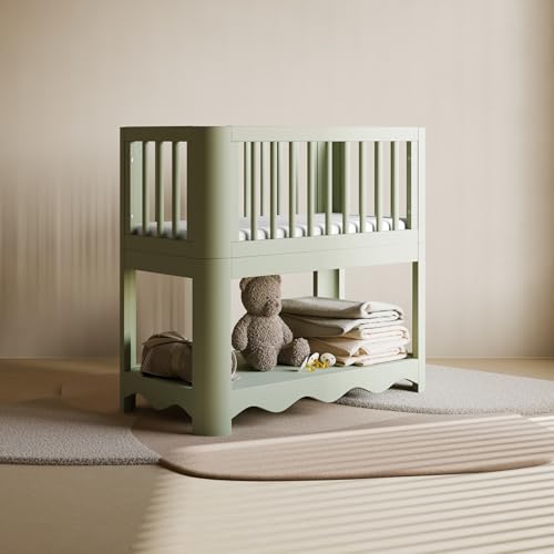 Image of Storkcraft Casablanca 3-in-1 Convertible Bassinet, Sage | GREENGUARD Gold Certified Wood Baby Bassinet, Includes Water-Resistant Mattress, Converts to Toy Box and Bookcase, Newborn