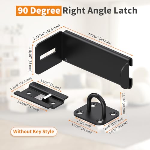Image of 3.3 inch Sliding Barn Door Lock, 90 Corner Latch (Black-2 Pcs)