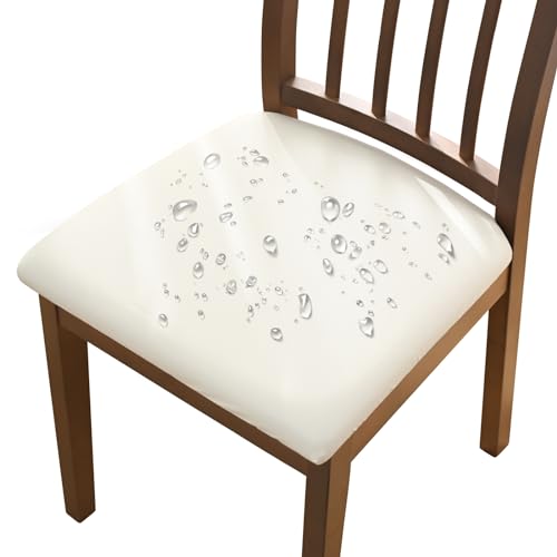 Alishomtll Juego de 4 o 6 fundas de piel sintética para silla, impermeables, extraíbles, lavables, para comedor, cocina, boda, jardín, oficina, color beige, 4 unidades