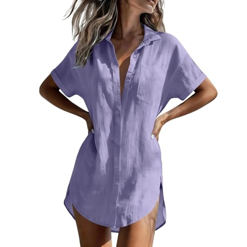Chemise Femme Manche Courte Grande Taille - Chemisier Ample Femme Décontracté Blouse Chic Et Élégant Chemise Longue Respirant Tee Shirt Col V Confort Haut Fluide Bouton