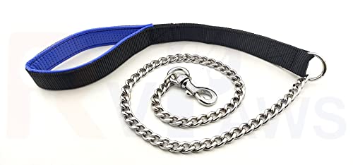 Image of RvPaws Diamond Cut Heavy Duty Dog Leash Metal Dog Leash Dog Chain with Padded Handle, Durable Leash Grinder Chain Heavy Hook Handle Leash Chain (Black)