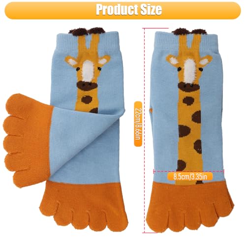 5 Pairs Kids Five Toe Socks, Soft Breathable Giraffe Pattern Cotton Toe-Separated Socks for 3-12 Years2