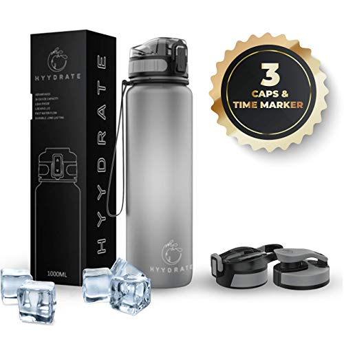 Hyydrate 1 Liter 32 Oz Reusable Sports Water Bottle with Time Marker, 3