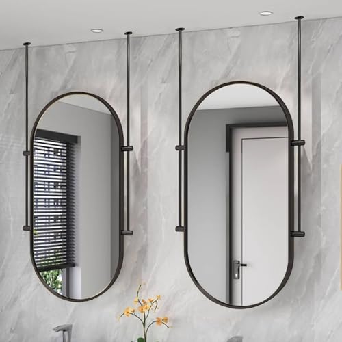 Espejo de tocador para maquillaje, espejo de pared con marco de metal, espejo colgante para baño, dormitorio, sala de estar, espejo decorativo, espejo de doble brazo personalizable, negro (50 cm x 60