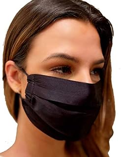MILLIES 100% Mulberry Silk Face Mask Premium Grade 6A High Density 19 Momme Silk Pleated Face Covering 2 Layers Washable Reusable Adjustable Ear Toggles - Black