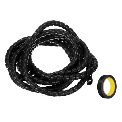 sourcing map Spiral Cable Wrap 9.8ft/3.0M 10mm Cable Management Sleeve PP Insulation Cord Organizer for Computer Wire Power Cable Gas Pipe Black with Tape