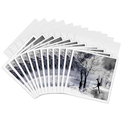Patineuse artistique sur un étang glacé carte pour l'hiver