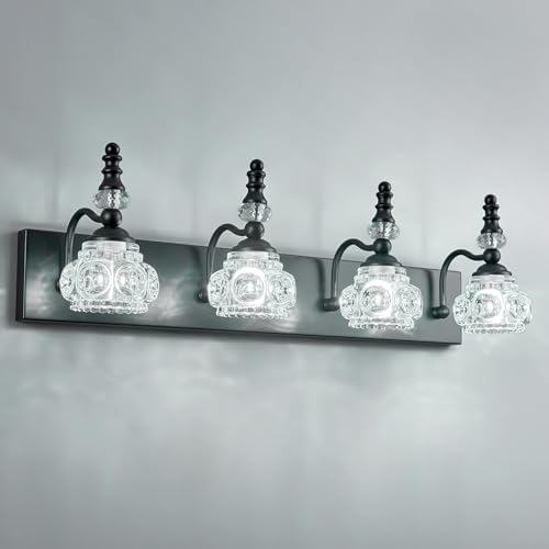 LBSQJ Modern Crystal Bathroom Vanity Light Black Vintage Bathroom Light