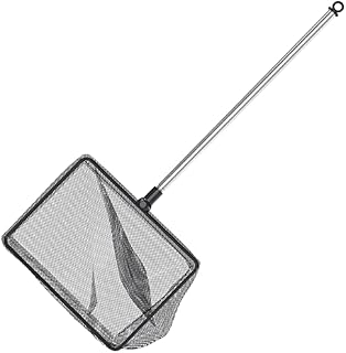 Uniclife Aquarium Fish Net with Telescopic Stainless Steel Handle Square Net with Soft Fine Mesh Sludge Food Residue Wastes Skimming Cleaning Net for Fish Tanks Small Koi Ponds and Pools