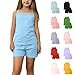 Girls Summer Cotton 2 Piece Outfits Basic Solid Camisole Tank Top and Shorts Matching Sets for 4-15 Years