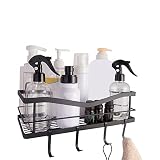 Shower Caddy Shelf Basket with 4 Hooks and 2 Powerful Adhesive Hooks,Metal Rack Wall Mounted Storage