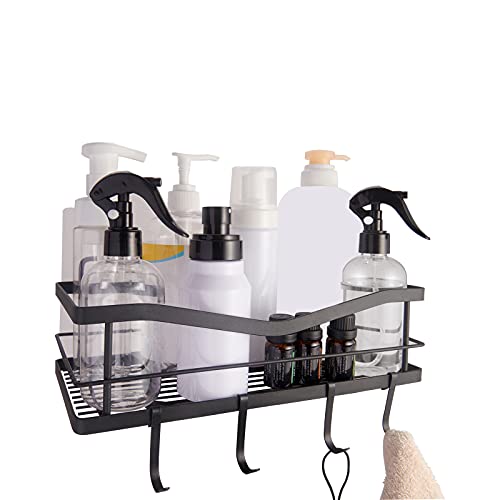 Shower Caddy Shelf Basket With 4 Hooks And 2 Powerful Adhesive Hooks,Metal Rack Wall Mounted Storage Organizer No Drilling For Bathroom Kitchen Toilet #TOP3