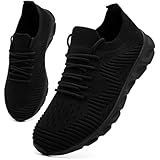 VLHGCG Trainers Mens Womens Running Shoes Slip on Gym Lightweight Trainers Walking Badminton Tennis Shoes Soft Breathable Mesh Workout Sneakers Black Size UK 9