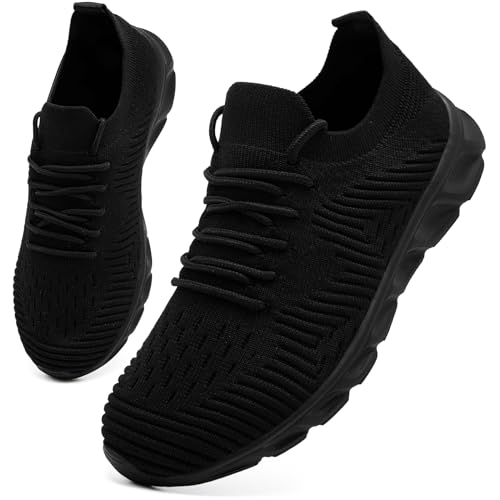 VLHGCG Trainers Mens Womens Running Shoes Slip on Gym Lightweight Trainers Walking Badminton Tennis Shoes Soft Breathable Mesh Workout Sneakers Black Size UK 14