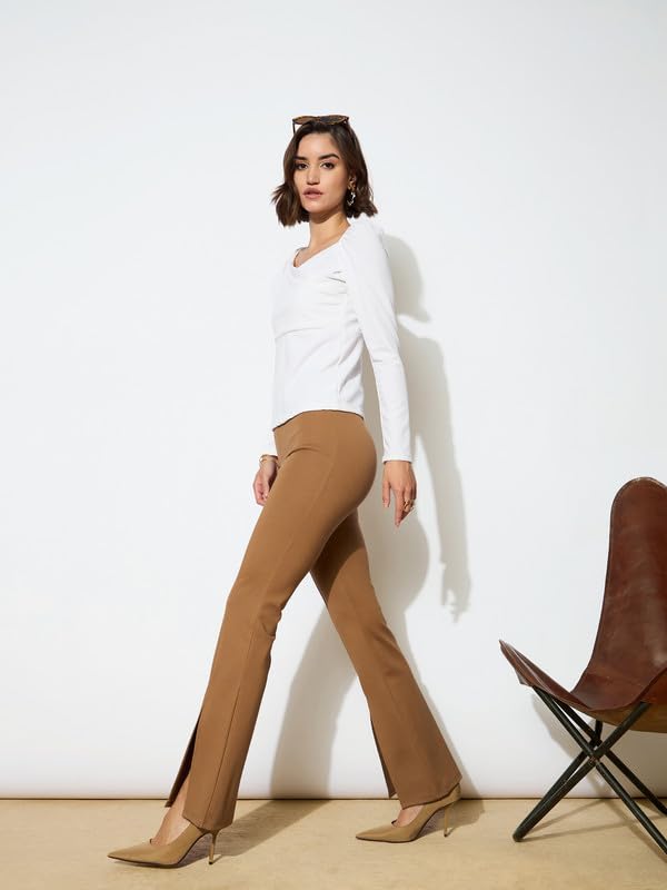 Image of Black Front Slit 4-Way Stretch Slim Pants
